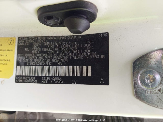 12713790 :رقم المزاد ، 2T2HK31U58C047943 vin ، 2008 Lexus Rx 350 مزاد بيع
