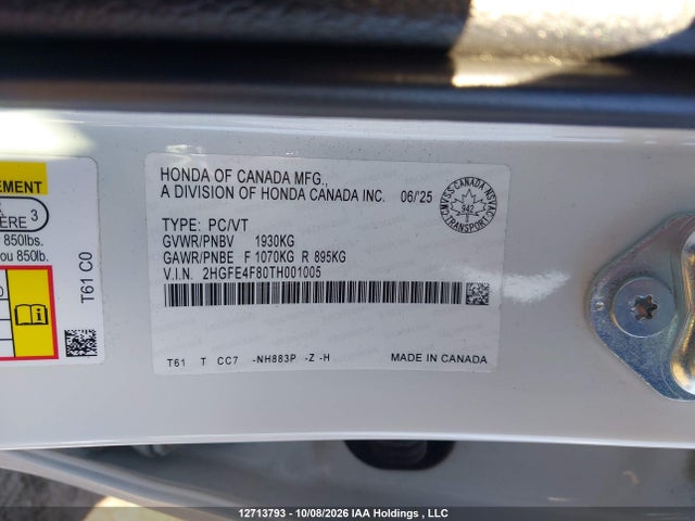 2HGFE4F80TH001005 Honda Civic Sport Hybrid/sport Touring Hybrid