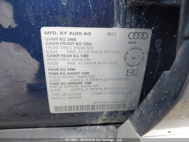 Продажа на аукционе авто 2021 Audi Q5 Technik, vin: WA1FAAFY1M2068399, номер лота: 12713801