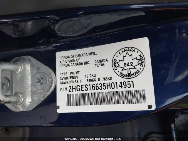 2005 Honda Civic Lx-g მანქანა იყიდება აუქციონზე, vin: 2HGES16635H014951, აუქციონის ნომერი: 12713802