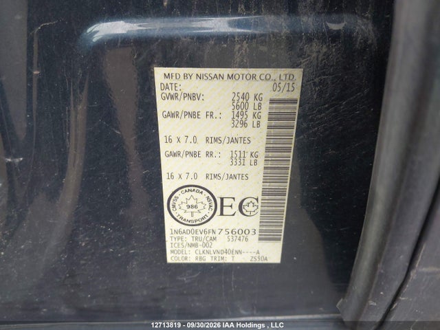 Продаж на аукціоні авто 2015 Nissan Frontier Pro-4x, vin: 1N6AD0EV6FN756003, номер лоту: 12713819