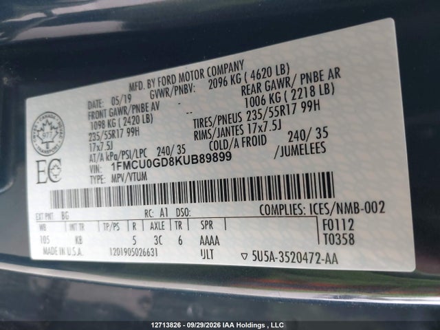 Ford Escape 2019 1FMCU0GD8KUB89899 Image 9