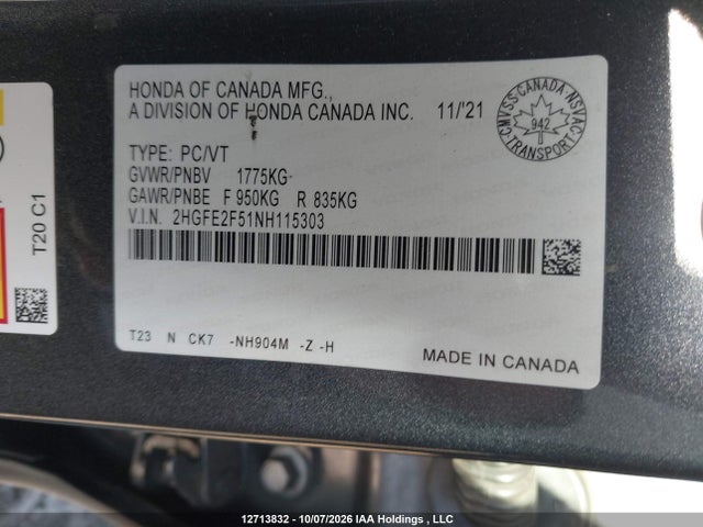 Honda Civic Sport 2022 2HGFE2F51NH115303 Image 9