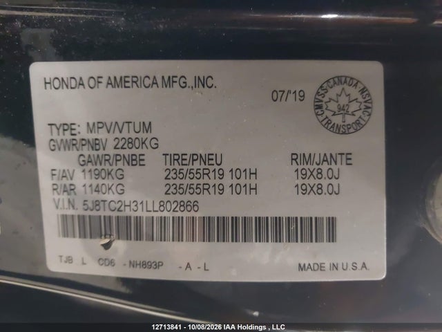Продажа на аукционе авто 2020 Acura Rdx Tech, vin: 5J8TC2H31LL802866, номер лота: 12713841