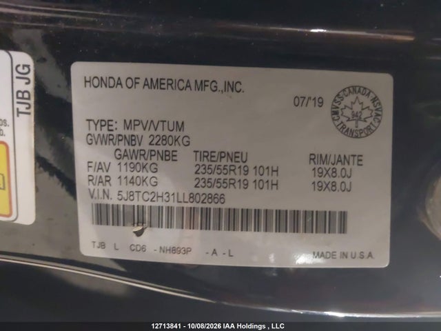 Продажа на аукционе авто 2020 Acura Rdx Tech, vin: 5J8TC2H31LL802866, номер лота: 12713841