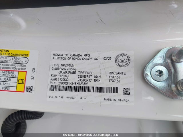 Продажа на аукционе авто 2025 Honda Cr-v, vin: 2HKRS4H24SH123398, номер лота: 12713856