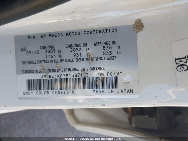 12684478 :رقم المزاد ، JM1BL1KF7B1387182 vin ، 2011 Mazda Mazda3 Gx مزاد بيع