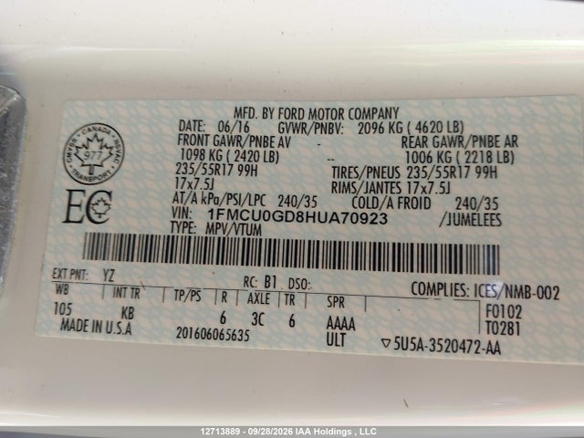 Ford ESCAPE SE 2017 1FMCU0GD8HUA70923 Image 9