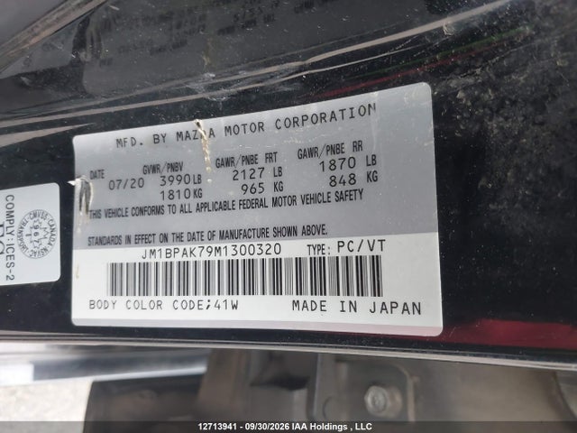 Aukcja sprzedaży 2021 Mazda Mazda3 Gx, vin: JM1BPAK79M1300320, numer aukcji: 12713941