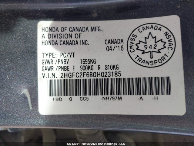 Aukcja sprzedaży 2016 Honda Civic Lx, vin: 2HGFC2F68GH023185, numer aukcji: 12713951