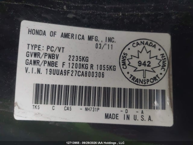 Продажа на аукционе авто 2012 Acura Tl, vin: 19UUA9F27CA800306, номер лота: 12713955