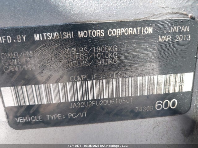 Продаж на аукціоні авто 2013 Mitsubishi Lancer Es/es Sport, vin: JA32U2FU2DU610501, номер лоту: 12713978