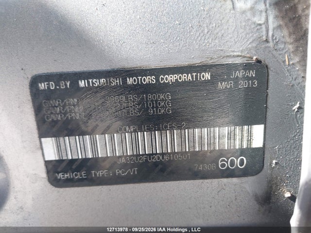 Продаж на аукціоні авто 2013 Mitsubishi Lancer Es/es Sport, vin: JA32U2FU2DU610501, номер лоту: 12713978