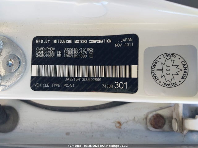 2012 Mitsubishi I Miev Es/se მანქანა იყიდება აუქციონზე, vin: JA3215H13CU602869, აუქციონის ნომერი: 12713985