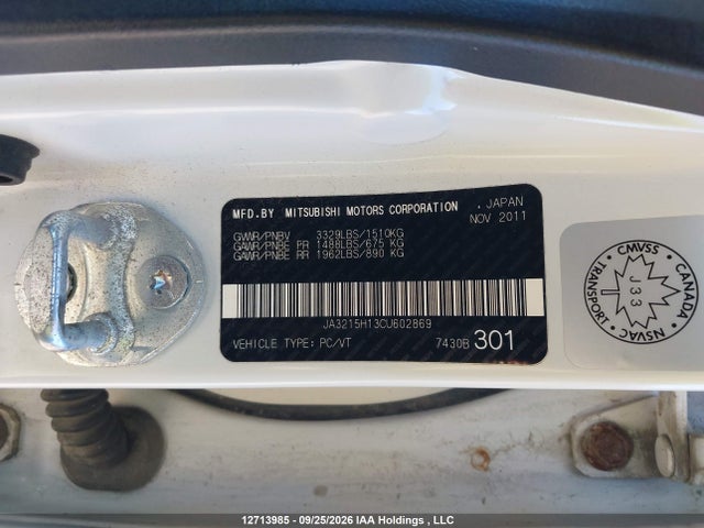2012 Mitsubishi I Miev Es/se მანქანა იყიდება აუქციონზე, vin: JA3215H13CU602869, აუქციონის ნომერი: 12713985