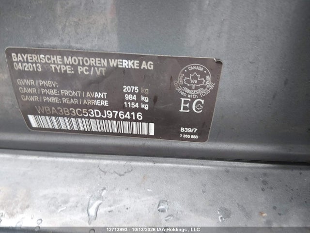 Продаж на аукціоні авто 2013 Bmw 3-series, vin: WBA3B3C53DJ976416, номер лоту: 12713993