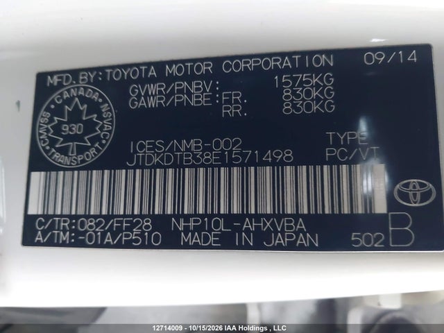 Продажа на аукционе авто 2014 Toyota Prius C, vin: JTDKDTB38E1571498, номер лота: 12714009