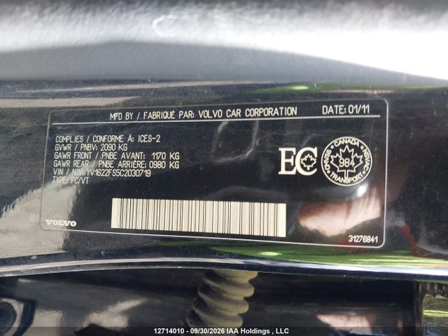 Aukcja sprzedaży 2012 Volvo S60 T5 Level 1/t5 Level 2, vin: YV1622FS5C2030719, numer aukcji: 12714010