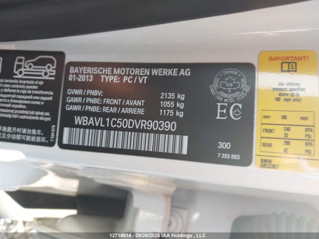 Продажа на аукционе авто 2013 Bmw X1 Xdrive28i, vin: WBAVL1C50DVR90390, номер лота: 12714014