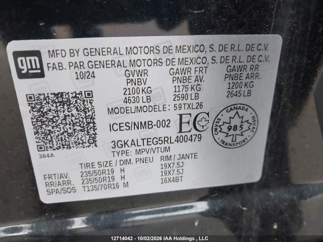 Продажа на аукционе авто 2024 Gmc Terrain Sle, vin: 3GKALTEG5RL400479, номер лота: 12714042