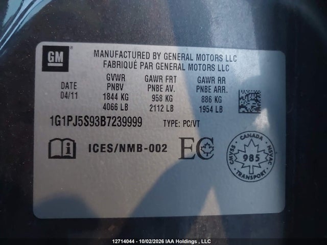 Aukcja sprzedaży 2011 Chevrolet Cruze Eco, vin: 1G1PJ5S93B7239999, numer aukcji: 12714044
