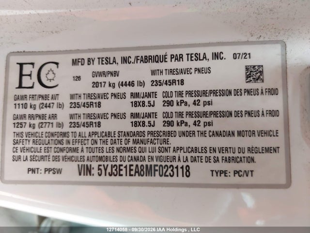 Tesla MODEL 3 2021 5YJ3E1EA8MF023118 Image 18