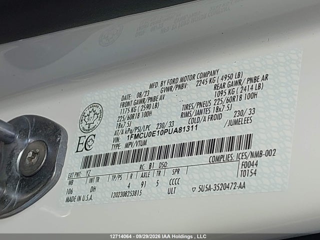 Продаж на аукціоні авто 2023 Ford Escape Phev, vin: 1FMCU0E10PUA81311, номер лоту: 12714064
