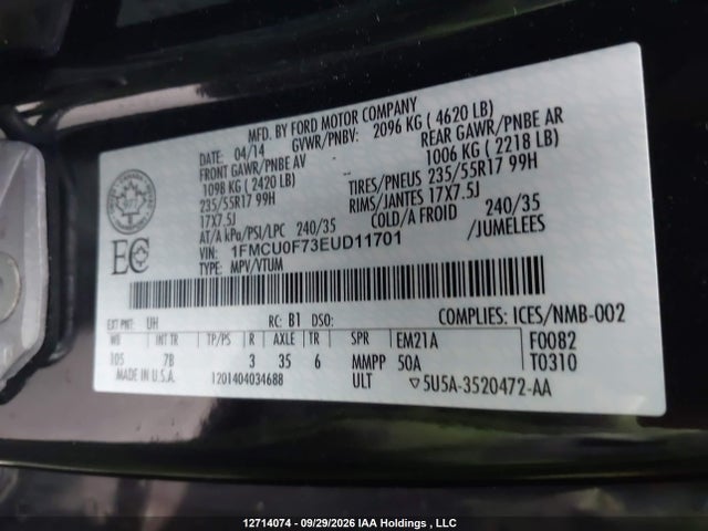 Ford ESCAPE S 2014 1FMCU0F73EUD11701 Image 9