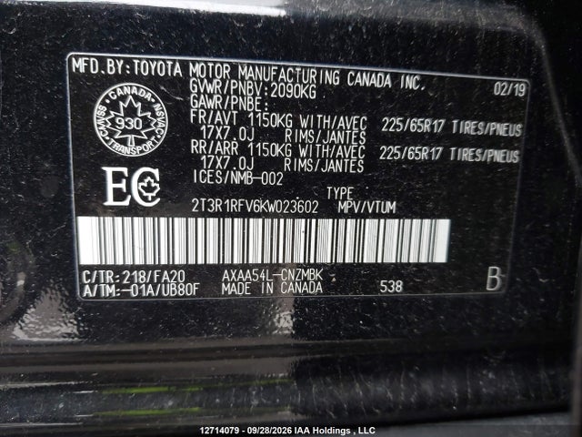 Toyota Rav4 Xle 2019 2T3R1RFV6KW023602 Image 9