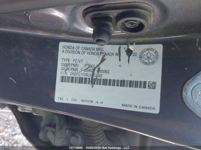 Продажа на аукционе авто 2020 Honda Civic Touring, vin: 2HGFC1F9XLH103098, номер лота: 12714080