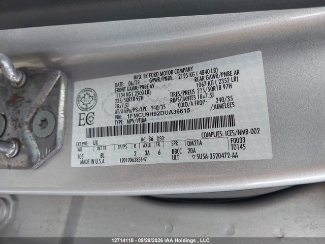 Aukcja sprzedaży 2013 Ford Escape Sel, vin: 1FMCU9H92DUA36615, numer aukcji: 12714118