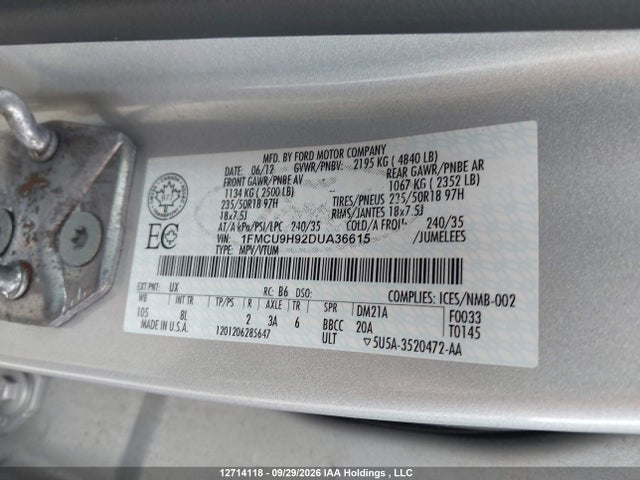 Aukcja sprzedaży 2013 Ford Escape Sel, vin: 1FMCU9H92DUA36615, numer aukcji: 12714118