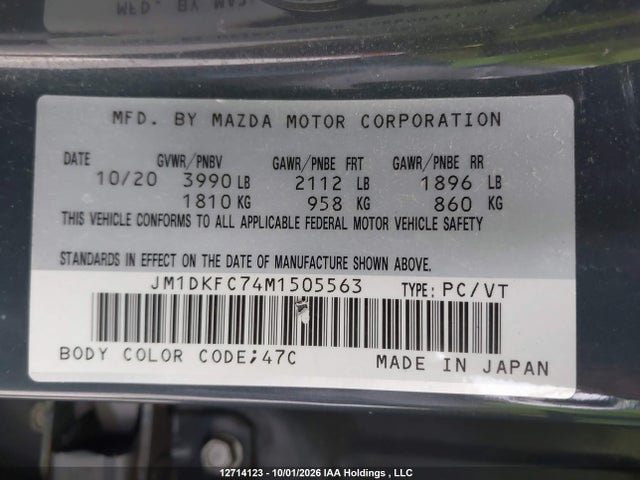 Aukcja sprzedaży 2021 Mazda Cx-3 Touring, vin: JM1DKFC74M1505563, numer aukcji: 12714123