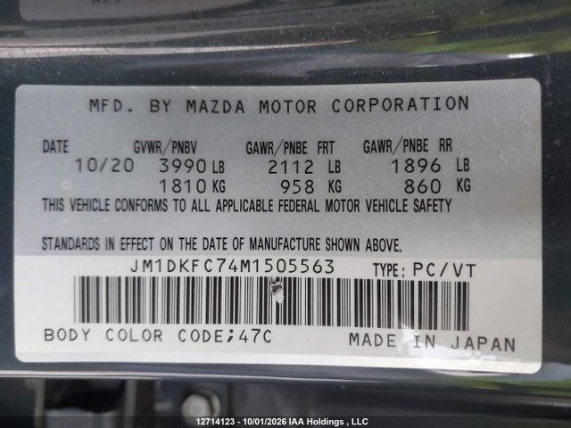 Aukcja sprzedaży 2021 Mazda Cx-3 Touring, vin: JM1DKFC74M1505563, numer aukcji: 12714123
