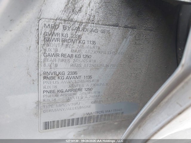 12714130 :رقم المزاد ، WA1TFCFL1FA115945 vin ، 2015 Audi A4 Allroad 2.0t Komfort مزاد بيع