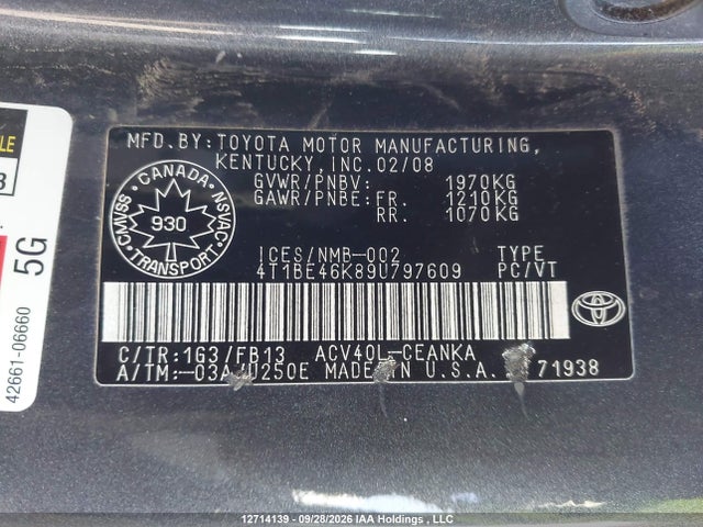 Aukcja sprzedaży 2009 Toyota Camry Le, vin: 4T1BE46K89U797609, numer aukcji: 12714139