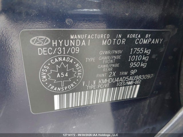 2010 Hyundai Elantra Blue/gls/se მანქანა იყიდება აუქციონზე, vin: KMHDU4AD5AU983097, აუქციონის ნომერი: 12714172