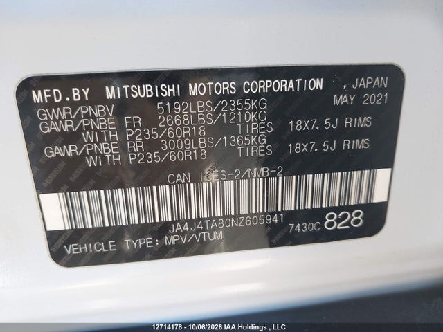 JA4J4TA80NZ605941 Mitsubishi Outlander Es