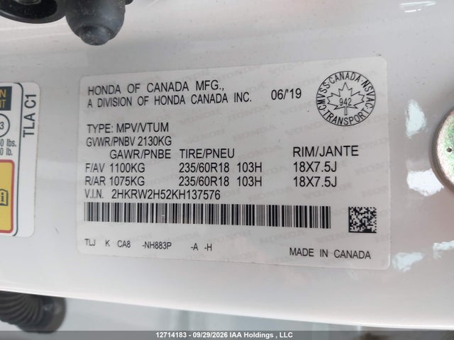 Honda CR-V EX 2019 2HKRW2H52KH137576 Image 9