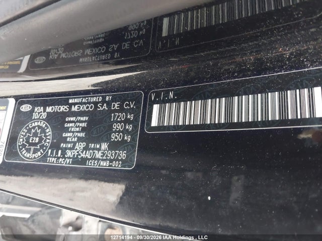 2021 Kia Forte Ex/ex Premium/ex+ მანქანა იყიდება აუქციონზე, vin: 3KPF54AD7ME293736, აუქციონის ნომერი: 12714194