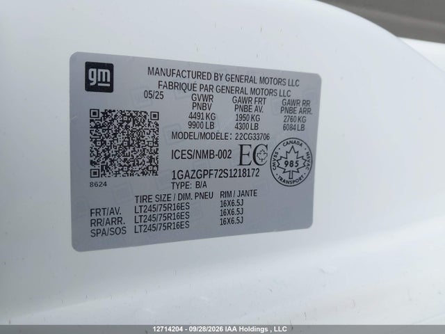 Продажа на аукционе авто 2025 Chevrolet Express G3500 Lt, vin: 1GAZGPF72S1218172, номер лота: 12714204