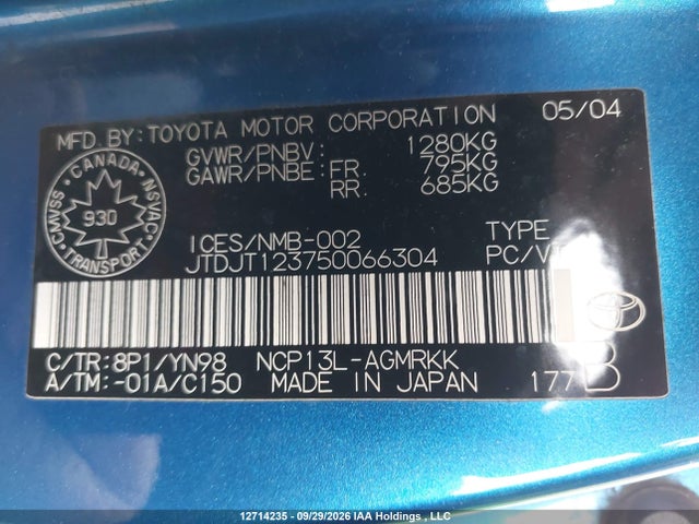 Продажа на аукционе авто 2005 Toyota Echo, vin: JTDJT123750066304, номер лота: 12714235