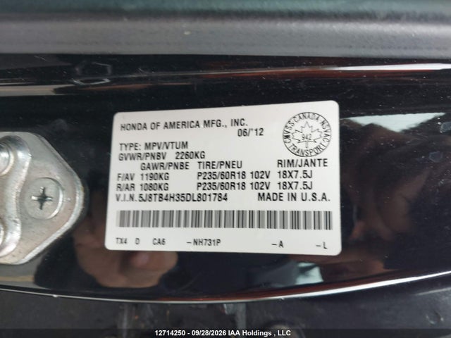 Продажа на аукционе авто 2013 Acura Rdx, vin: 5J8TB4H35DL801784, номер лота: 12714250