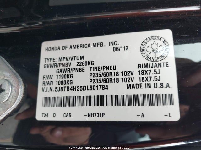 Продажа на аукционе авто 2013 Acura Rdx, vin: 5J8TB4H35DL801784, номер лота: 12714250