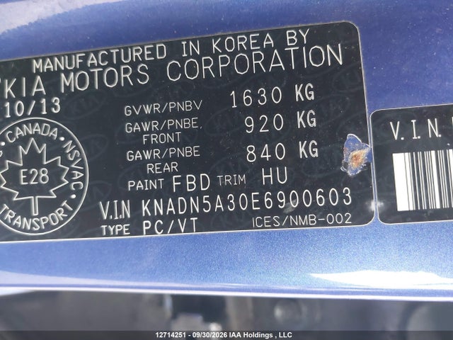 Продажа на аукционе авто 2014 Kia Rio Ex/lx/lx+/sx, vin: KNADN5A30E6900603, номер лота: 12714251