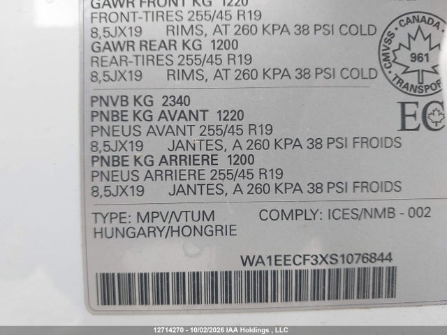 Aukcja sprzedaży 2025 Audi Q3 Premium Plus S Line 45, vin: WA1EECF3XS1076844, numer aukcji: 12714270