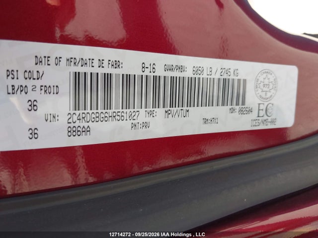 Продаж на аукціоні авто 2017 Dodge Grand Caravan Cvp/sxt, vin: 2C4RDGBG6HR561027, номер лоту: 12714272