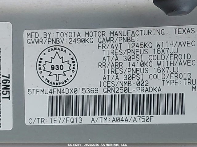 Продажа на аукционе авто 2013 Toyota Tacoma V6, vin: 5TFMU4FN4DX015369, номер лота: 12714281