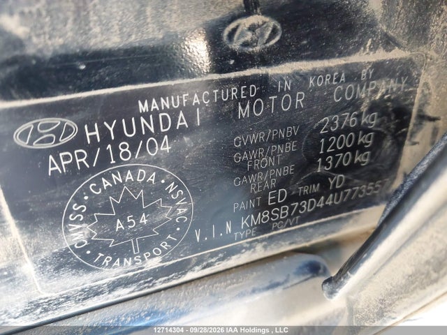 2004 Hyundai Santa Fe Gl მანქანა იყიდება აუქციონზე, vin: KM8SB73D44U773557, აუქციონის ნომერი: 12714304
