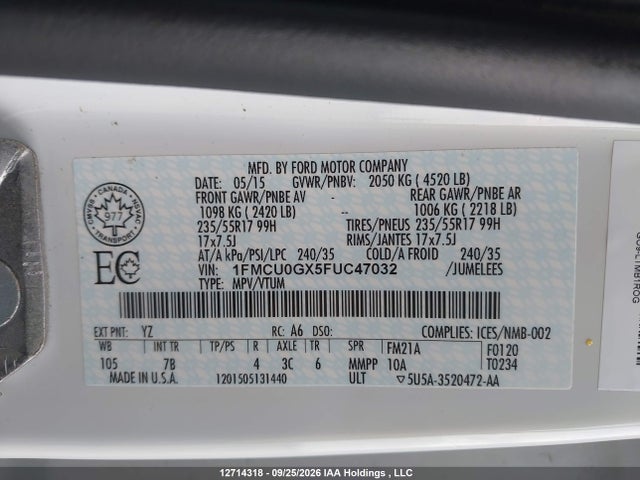 Ford ESCAPE SE 2015 1FMCU0GX5FUC47032 Image 19